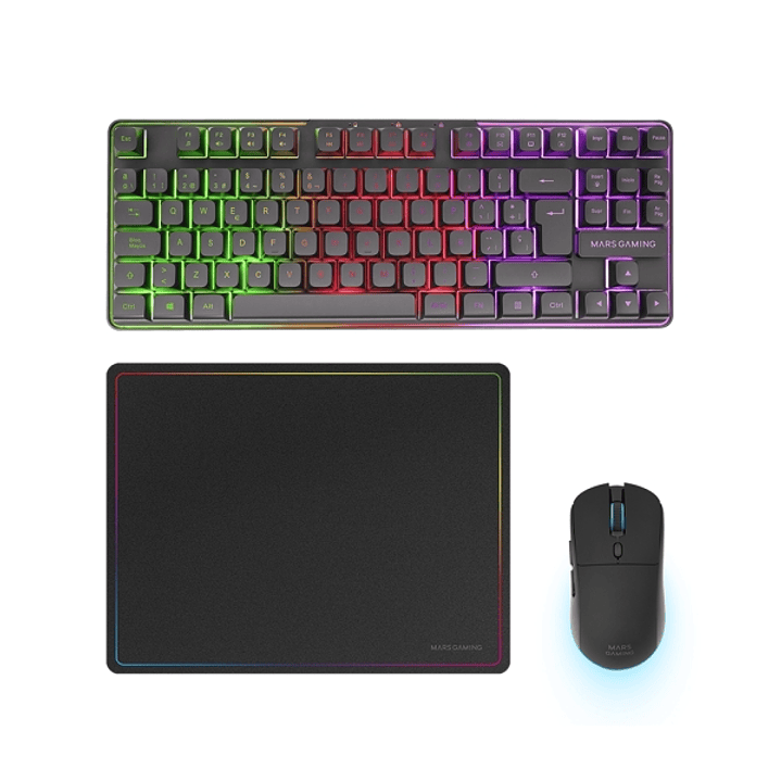 Mars Gaming MCPWTKL Combo Pack Gaming 3en1 - Teclado Hibrido H-Mech Formato TKL - Disposicion QWERTY ES - Raton 3200dpi - Switches HUANO - Color Negro 1