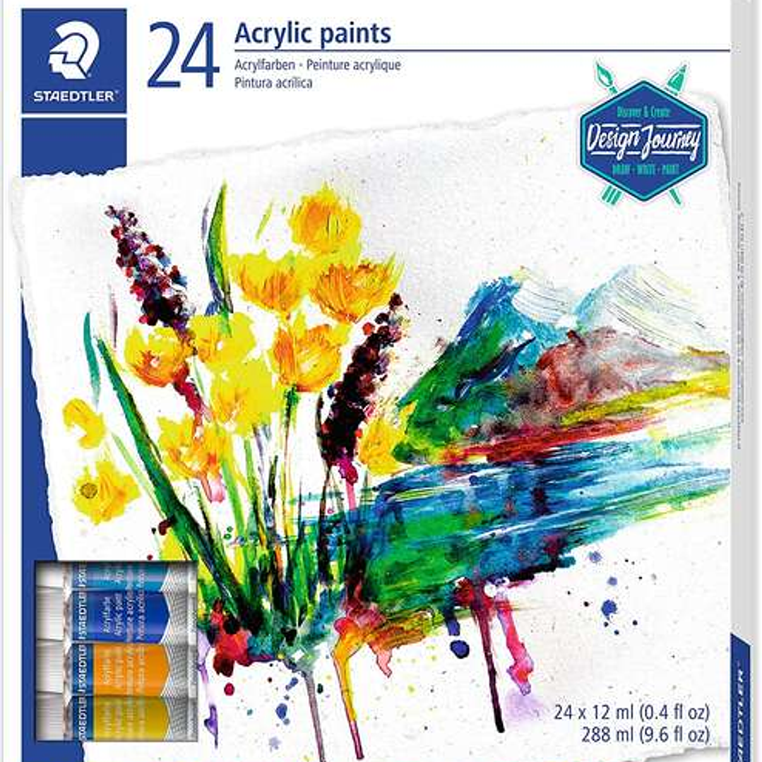 Staedtler 8500 Pack de 24 Tubos de Pintura Acrilica - Facil de Mezclar - Para Amplia Variedad de Superficies - Colores Surtidos 1