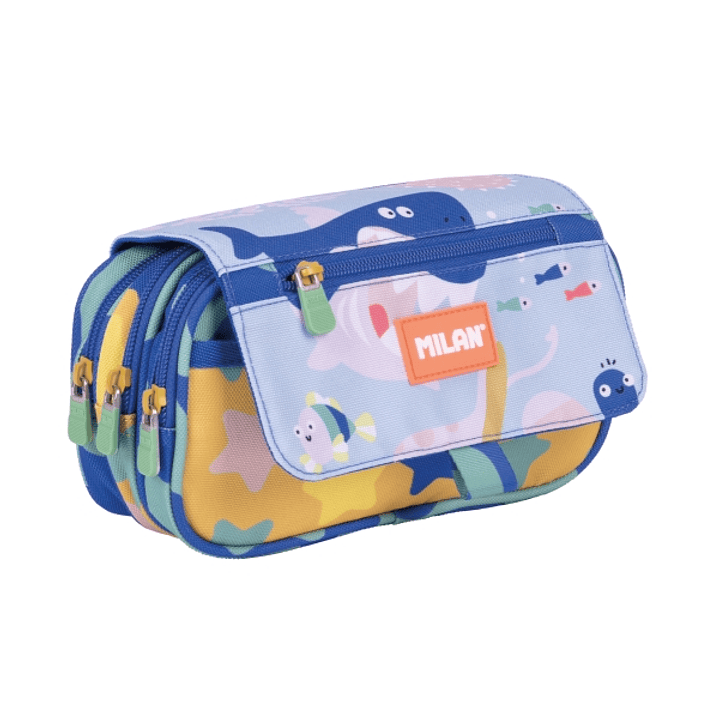 Milan Blue Odyssey Estuche Portatodo con Solapa - Cremallera - 4 Compartimentos - 13x24x10cm - Multicolor 1