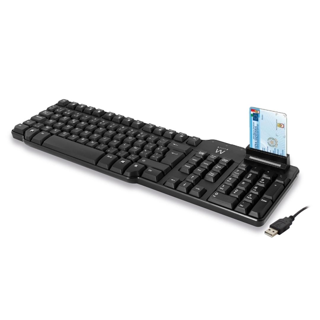 Ewent Teclado con Cable USB - Lector de Tarjetas Inteligentes - Cable de 1.5m - Disposicion Italiana QWERTY IT - Plastico ABS - Color Negro 1