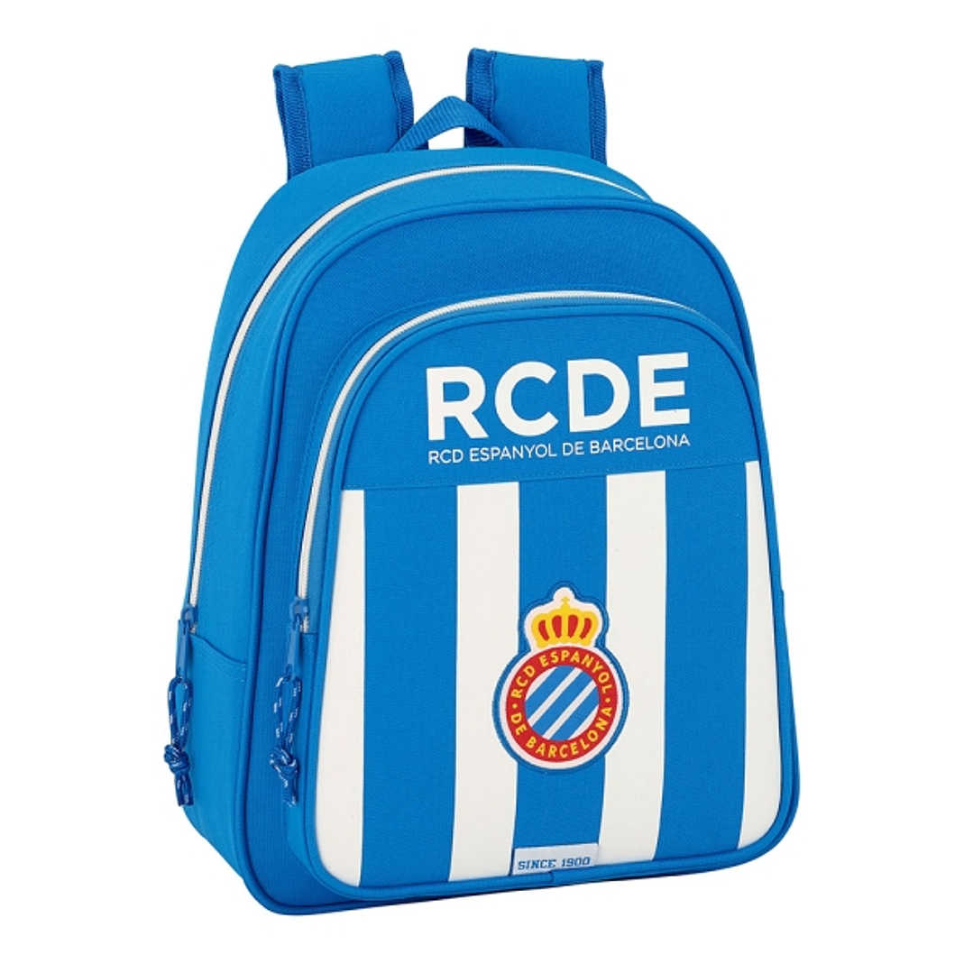 Safta RCD Espanyol Mochila Infantil - Adaptable a Carro - Hombreras Acolchadas - Bolsillo Frontal - Asa Superior - 9L - 270x100x330mm - Color Azul y B 1