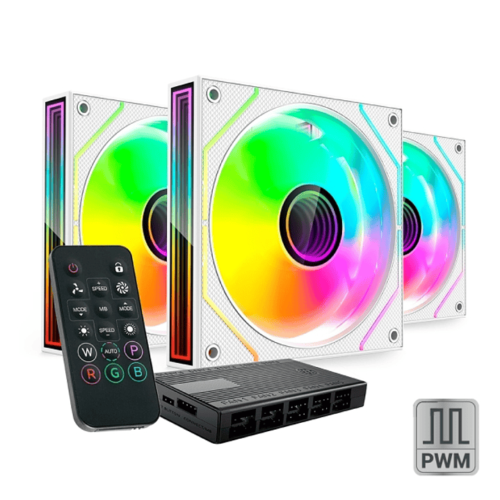 Mars Gaming MF-3DPROKIT Pack de 3 Ventiladores de 120mm - Iluminacion ARGB Infinity Mirror 360º - Silencioso 12dB - Mando a Distancia y Hub ARGB - Col 1