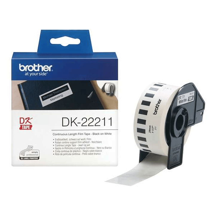 Brother DK22211 - Etiquetas Originales de Tamaño personalizado de pelicula plastica - Ancho 29mm x 15,24 metros - Texto negro sobre fondo blanco 1