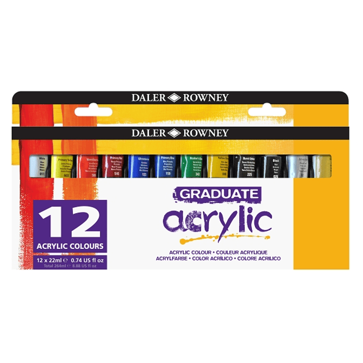 Daler Rowney Graduate Pack de 12 Pinturas Acrilicas - 22ml - Colores Surtidos 1