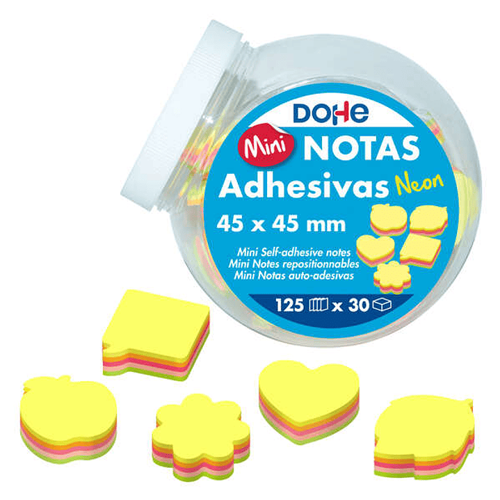 Dohe Expositor de 30 Mini Blocs de 125 Notas Adhesivas - Tamaño 45x45mm - Formas Surtidas - Colores Neon Surtidos 1