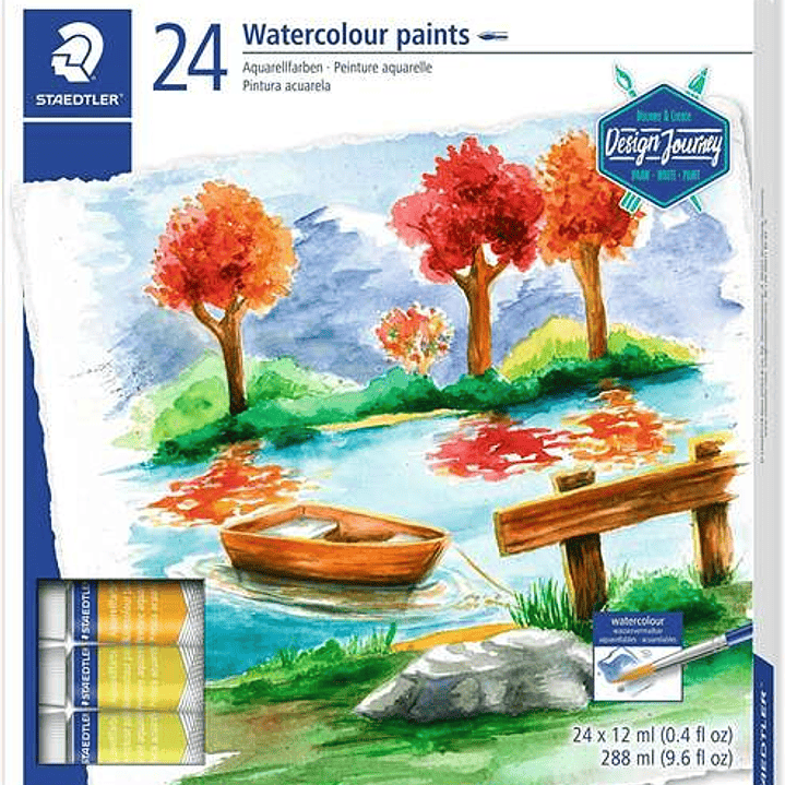 Staedtler Pack de 24 Tubos de Acuarela 12ml - Colores Brillantes  - Usar en Papel Acuarela o Cartulina - Colores Surtidos 1