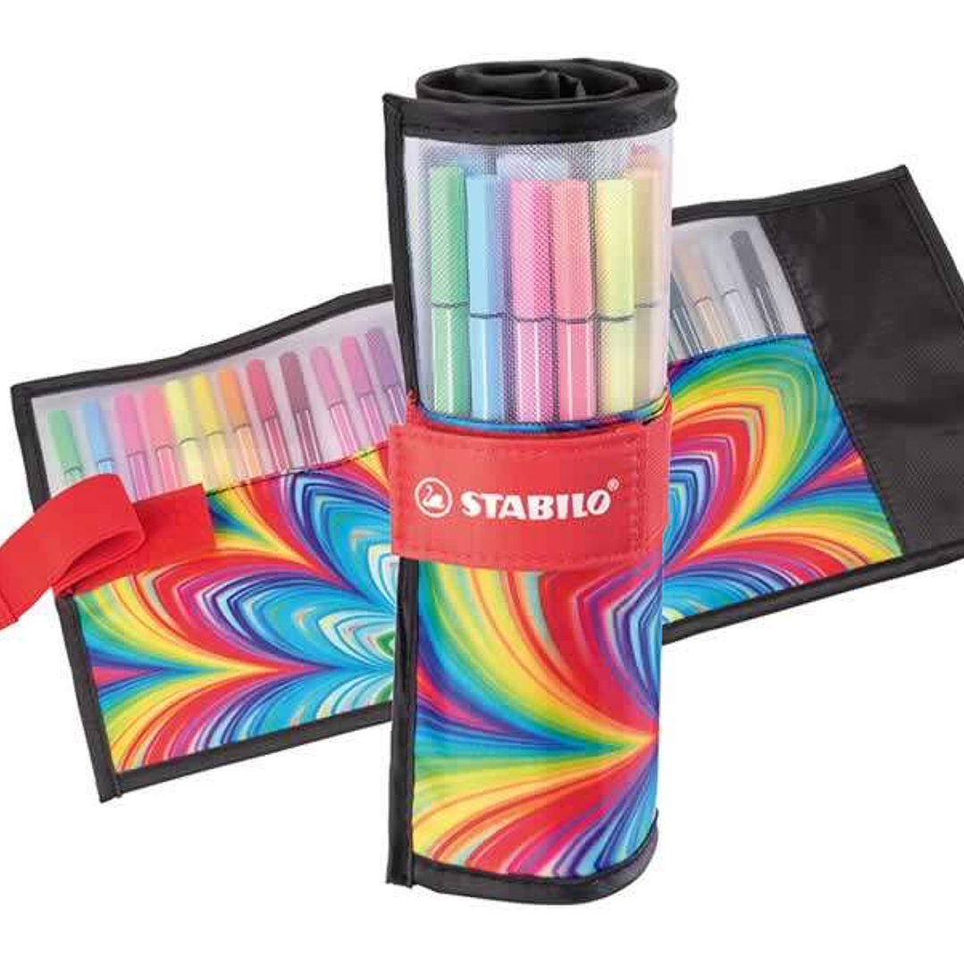 Stabilo Pen 68 Arty Rollerset de 25 Rotuladores - Estuche de Nylon Enrollable - Punta de Fibra - Trazo de 1mm aprox. - Tinta a Base de Agua - Capuchon 1