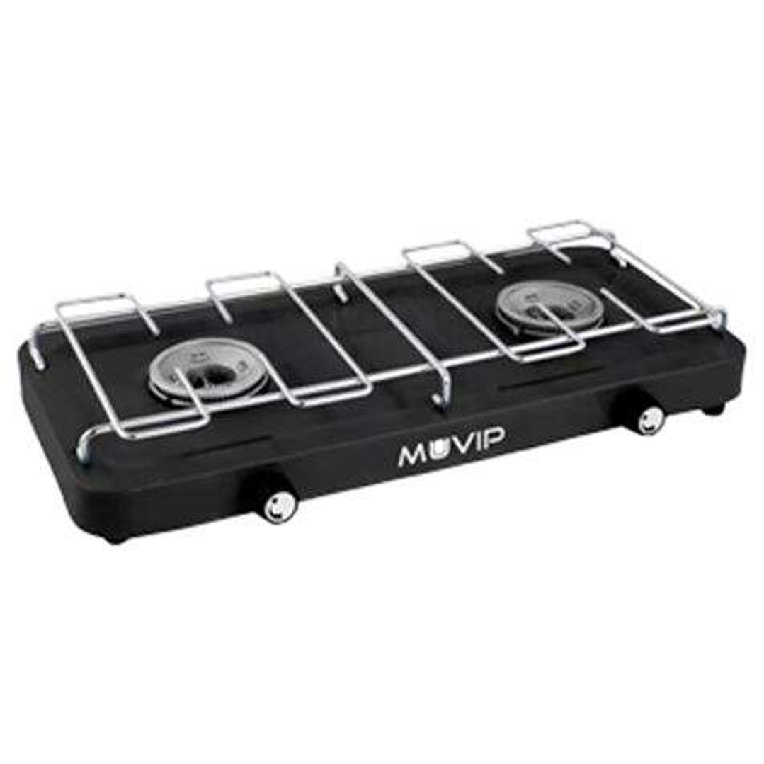 Muvip Cocina de Gas 2 Fuegos con Parrilla Desmontable - Base Antideslizante - Color Negro 1