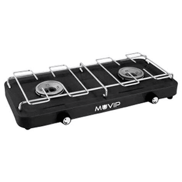 Muvip Cocina de Gas 2 Fuegos con Parrilla Desmontable - Base Antideslizante - Color Negro 1