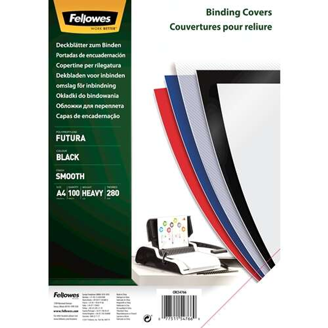 Fellowes Pack de 100 Portadas de Polipropileno A4 - 280 Micras - Muy Resistentes - Color Negro 1