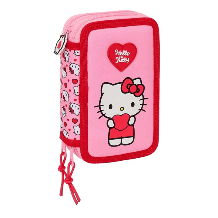 Safta Hello Kitty Plumier de 3 Pisos - 37 Piezas - 1.3L - Goma - Lapiz - Boligrafos - Sacapuntas - Reglas - 16 Colores - 14 Rotuladores - Material Dur 1