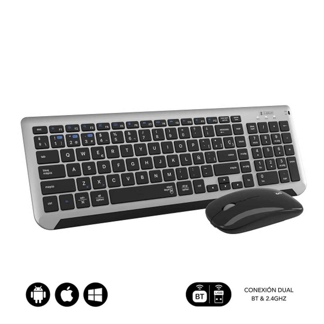 Subblim Combo Dual Prestige - Teclado y Raton Inalambricos - Bluetooth y 2.4G - Funcionamiento Silencioso - Color Gris Negro 1