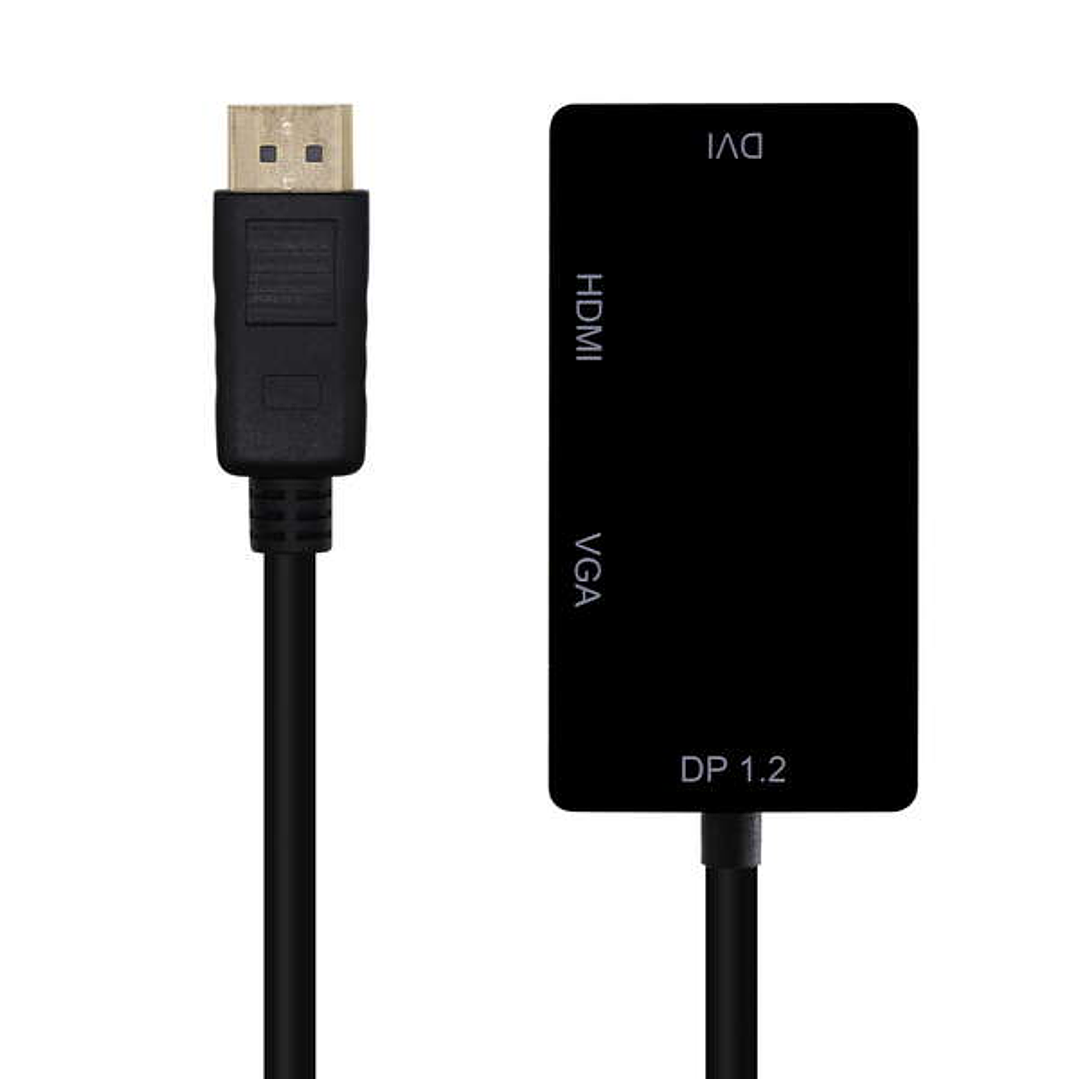 Aisens Conversor Displayport V1.2 a VGA/DVI/HDMI - DP 1.2/M-VGA/H-DVI/H-HDMI/H 4K - 15cm - Color Negro 1
