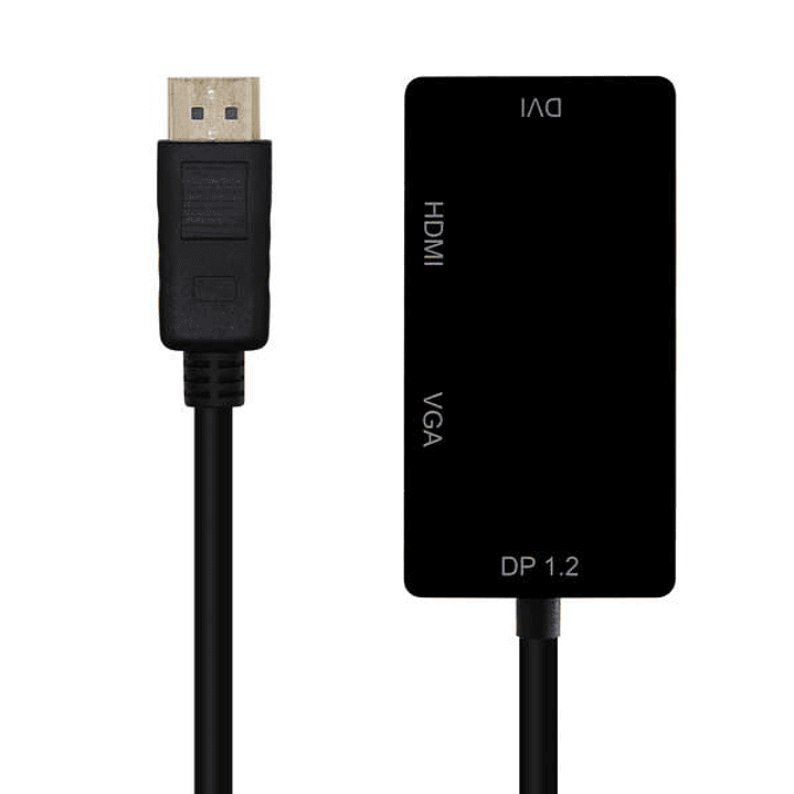 Aisens Conversor Displayport V1.2 a VGA/DVI/HDMI - DP 1.2/M-VGA/H-DVI/H-HDMI/H 4K - 15cm - Color Negro 1