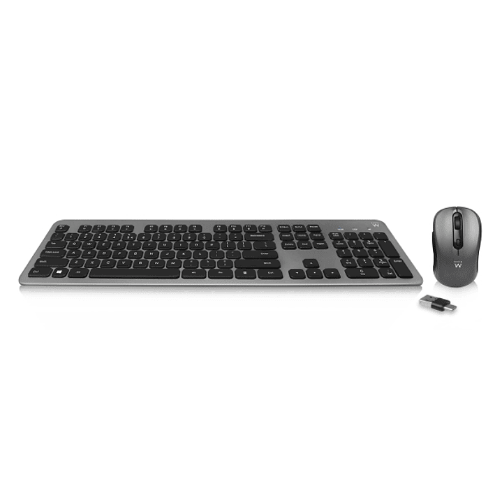 Ewent Pack Teclado + Raton Inalambrico para Oficina - Receptor USB-A 2.4Hz - 1600dpi - Disposicion Portuguesa QWERTY PT - Incluye Pilas AA/AAA - Tecla 1