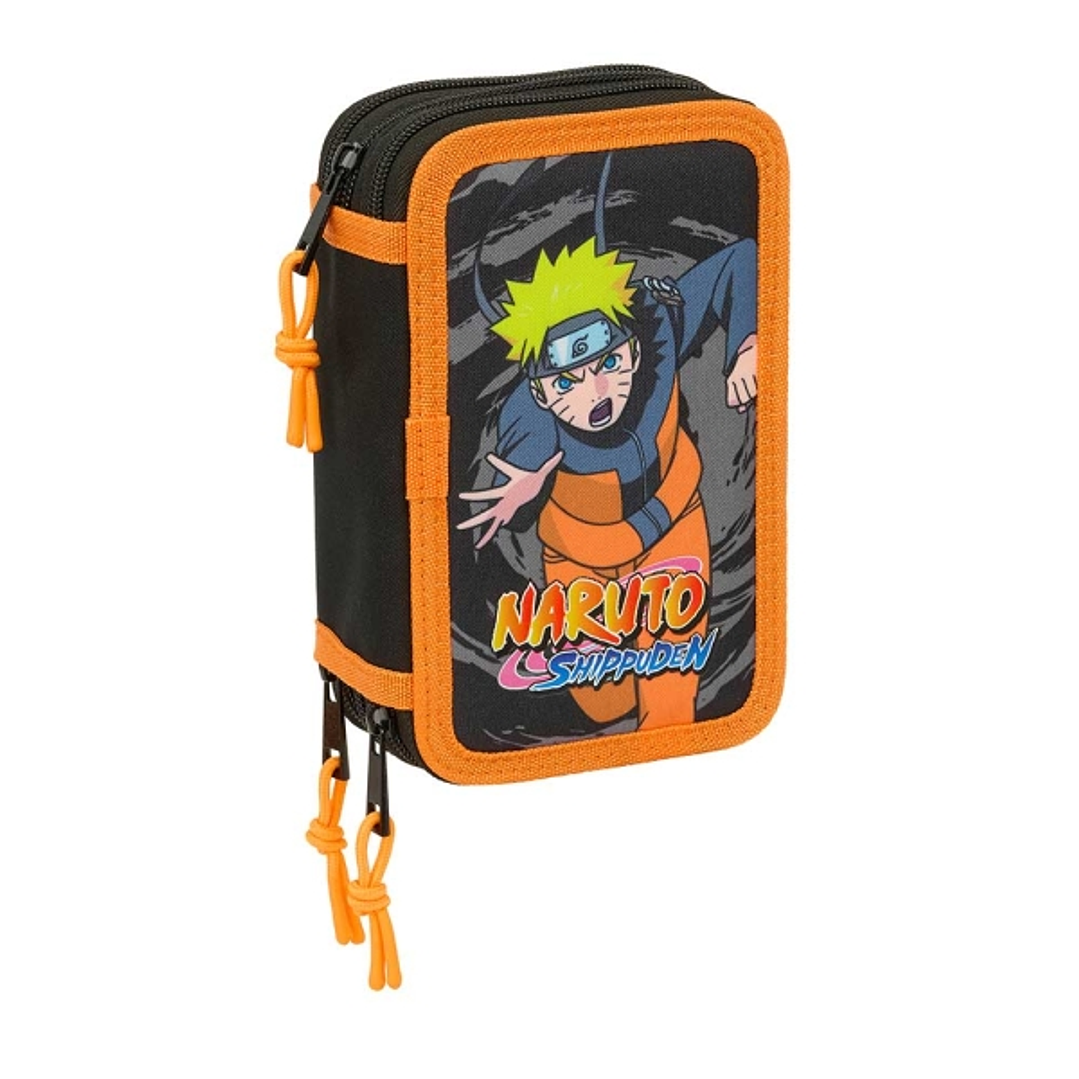 Safta Naruto Plumier de 3 Pisos - 37 Piezas - 1.3L - Goma - Lapiz - Boligrafos - Sacapuntas - Reglas - 16 Colores - 14 Rotuladores - 125x55x195mm - Co 1