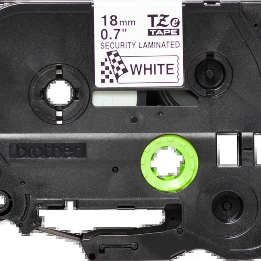 Brother TZeSE4 Cinta Laminada de Seguridad Original de Etiquetas - Texto negro sobre fondo blanco - Ancho 18mm x 8 metros 1