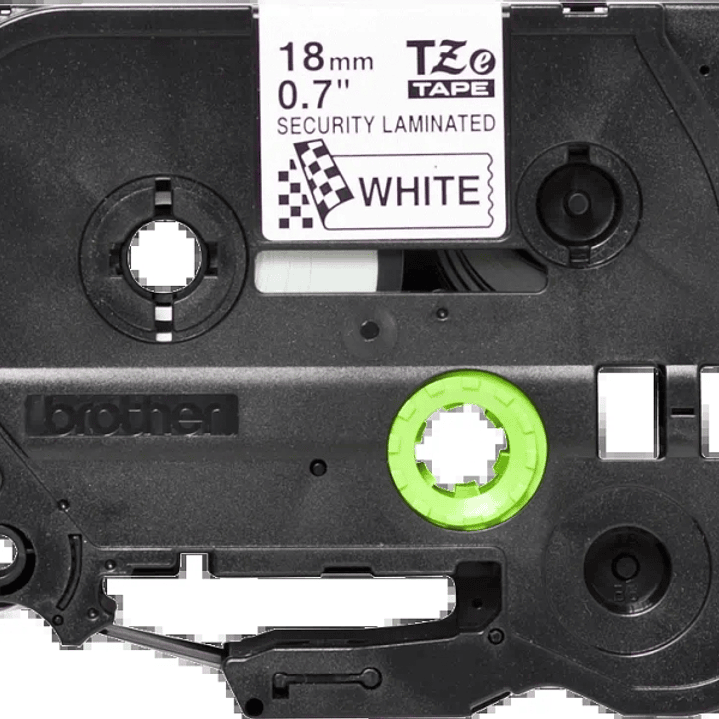 Brother TZeSE4 Cinta Laminada de Seguridad Original de Etiquetas - Texto negro sobre fondo blanco - Ancho 18mm x 8 metros 1
