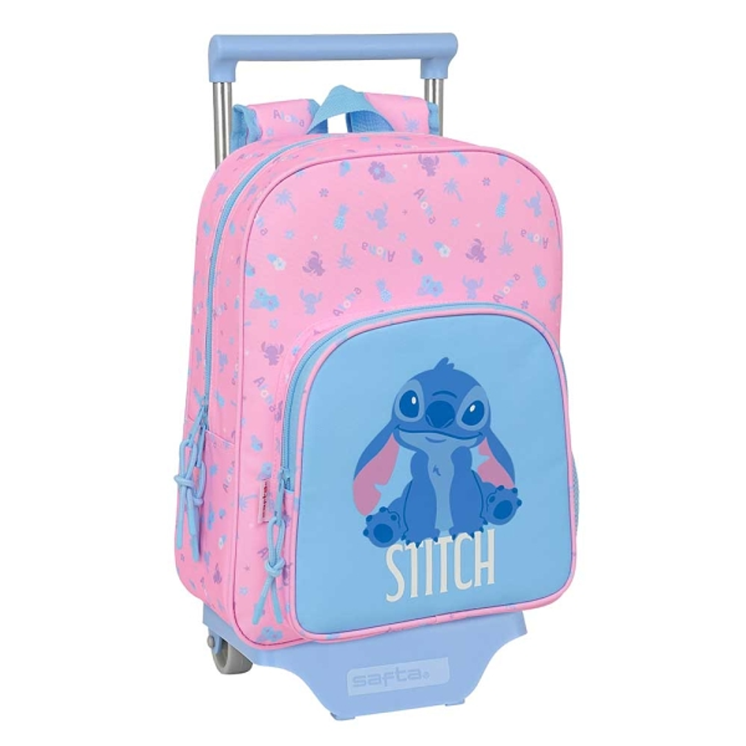 Safta Stitch Bright Mochila con Carro - Portabotellas - Hombreras Acolchadas - Mochila Extraible - Material Resistente - 10L - 26x11x67cm - Color Rosa 1
