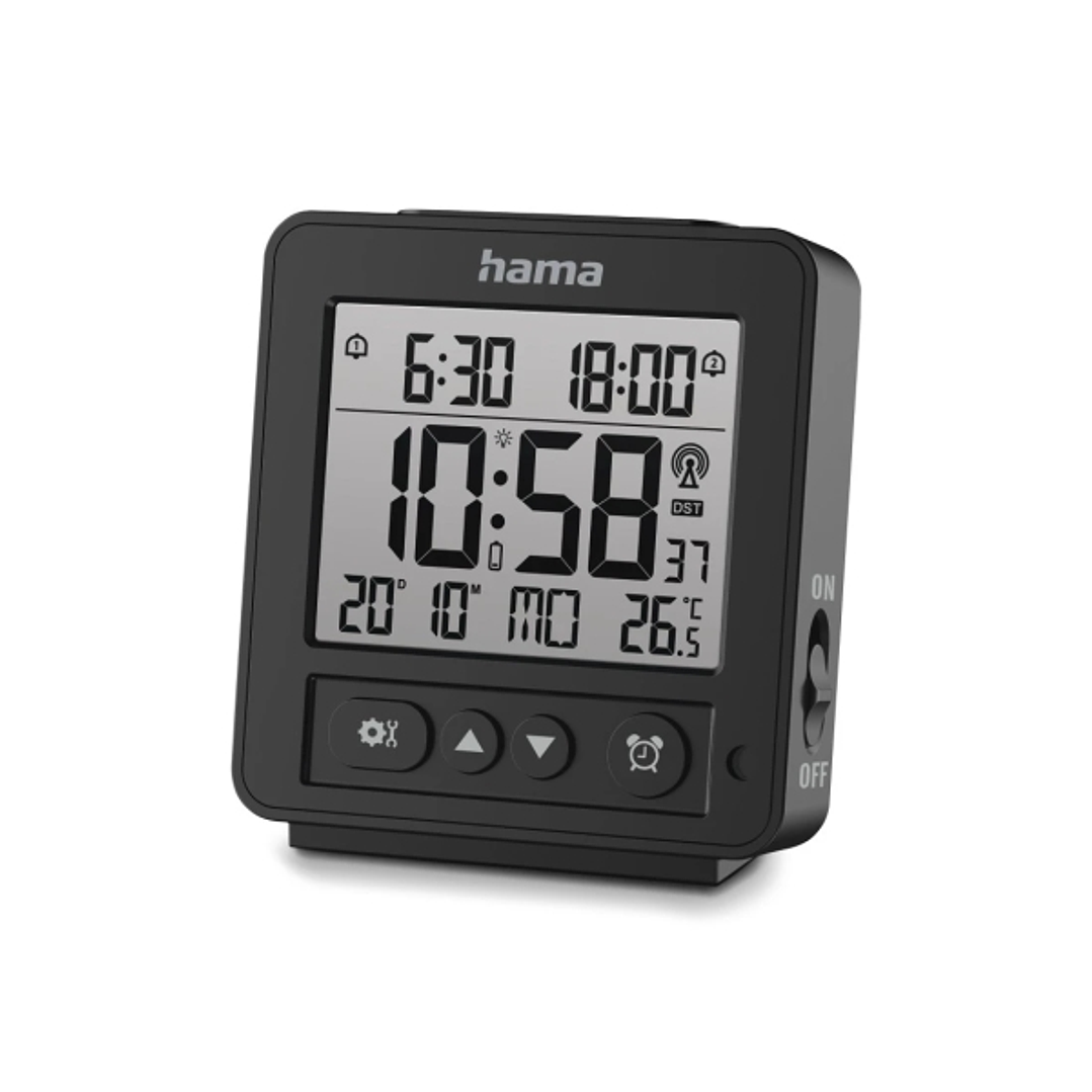 Hama Rhodes Radio Reloj Despertador - Pantalla Digital - Termometro - Funcion de Repeticion de Alarma - 2 Alarmas Configurables - Zona Horaria Ajustab 1