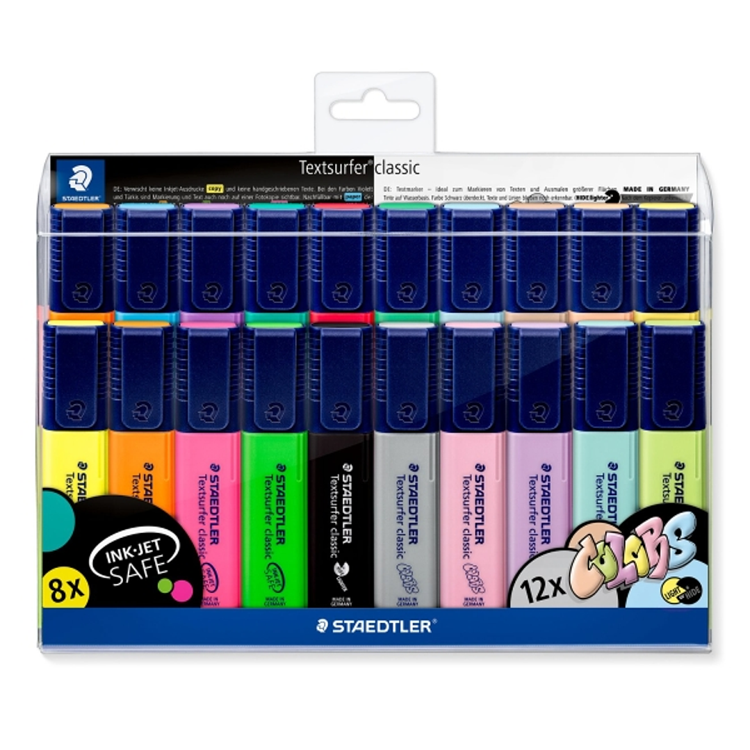 Staedtler Textsurfer Classic 364 Pack de 20 Marcadores Fluorescentes - Punta Biselada 1 - 5mm Aprox - Secado Rapido - Colores Surtidos 1