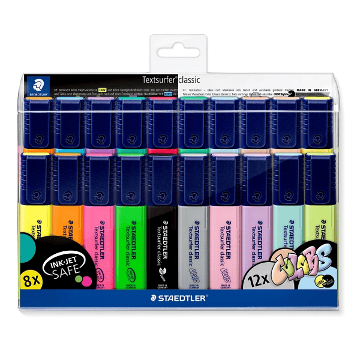 Staedtler Textsurfer Classic 364 Pack de 20 Marcadores Fluorescentes - Punta Biselada 1 - 5mm Aprox - Secado Rapido - Colores Surtidos 1