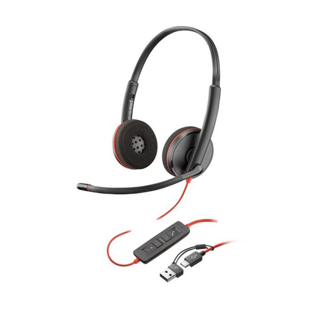 Plantronics/Poly Blackwire 3220 USB-C Auriculares con Microfono - Almohadillas Acolchadas - Controles en Cable - Adaptador USB-A - Color Negro 1