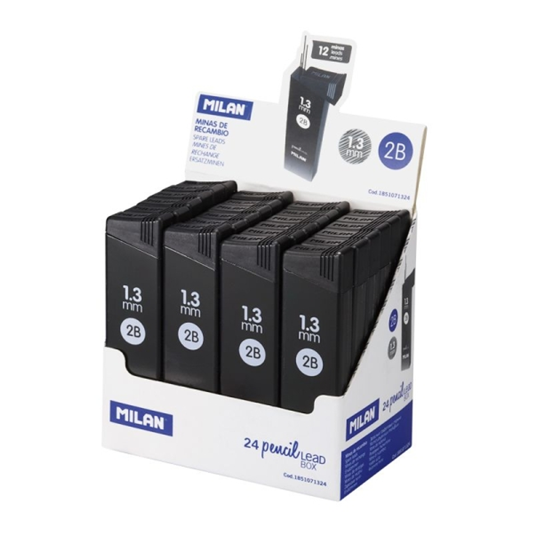 Milan Expositor con 24 Cajas de 12 Minas de Grafito 1.3mm 2B -  Alta Resistencia 1