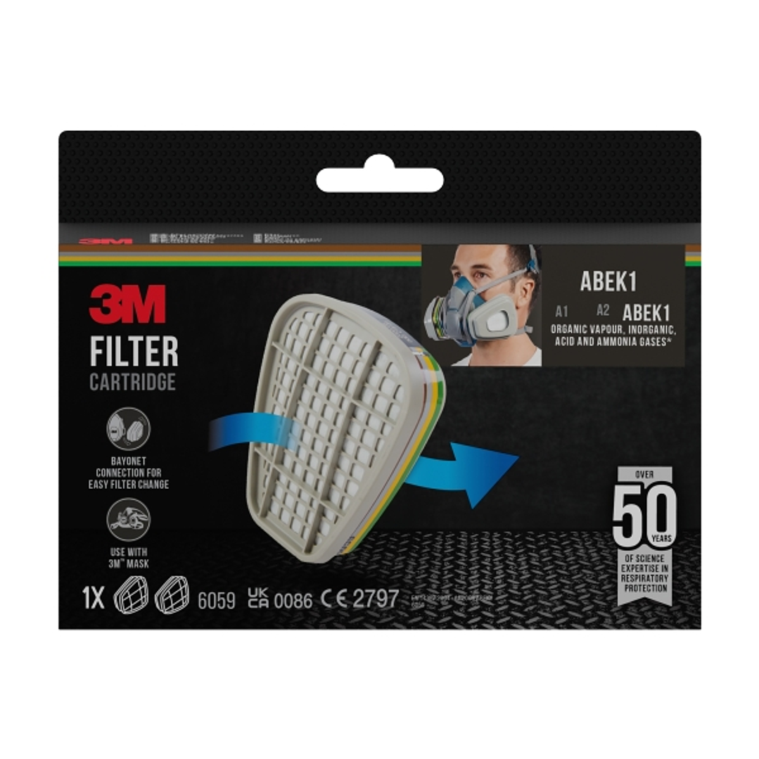 3M Filtros de Repuesto para Mascara de Media Cara - Filtros Combinados ABEK1 - 1 Par - Color Gris 1