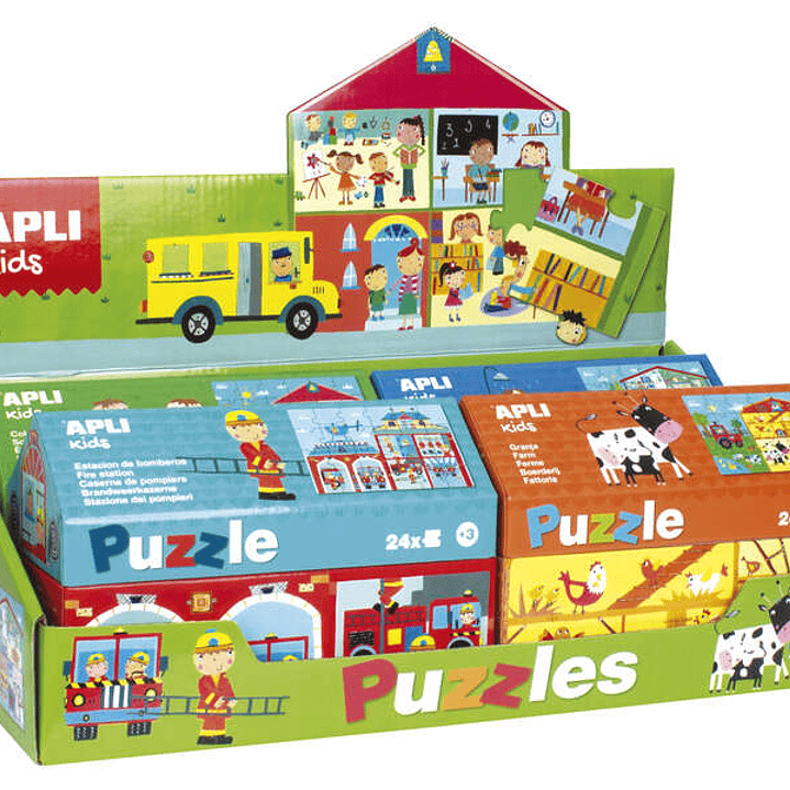 Apli Expositor de Puzles de Edificios - 24 Piezas de 7x7cm - Mejora la Concentracion, Observacion, Memoria y Resolucion de Problemas - Colorido 1