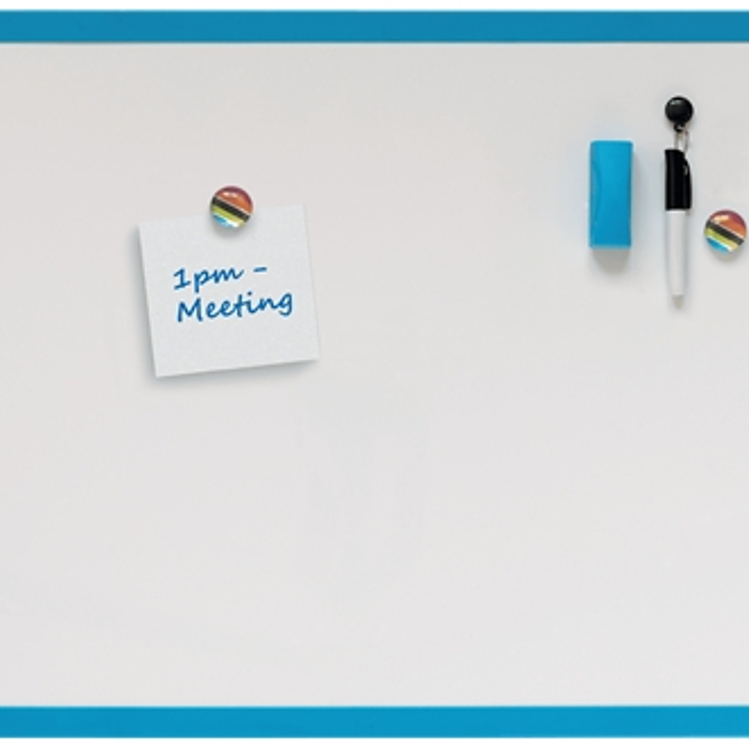 Nobo Pizarra Blanca Magnetica 585x430mm - Incluye Mini Rotulador de Pizarra, Imanes Estampados y Borrador - Color Azul 1