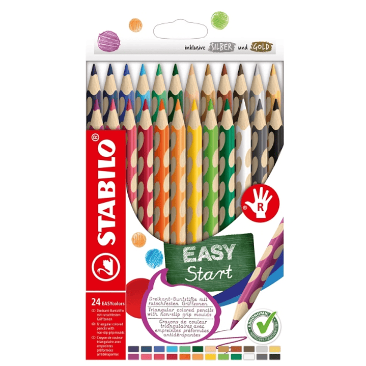 Stabilo Easycolors Pack con 24 Lapices de Colores Ergonomicos - Mina de 4.2mm - Forma Triangular - Uso Diestro - Colores Surtidos 1