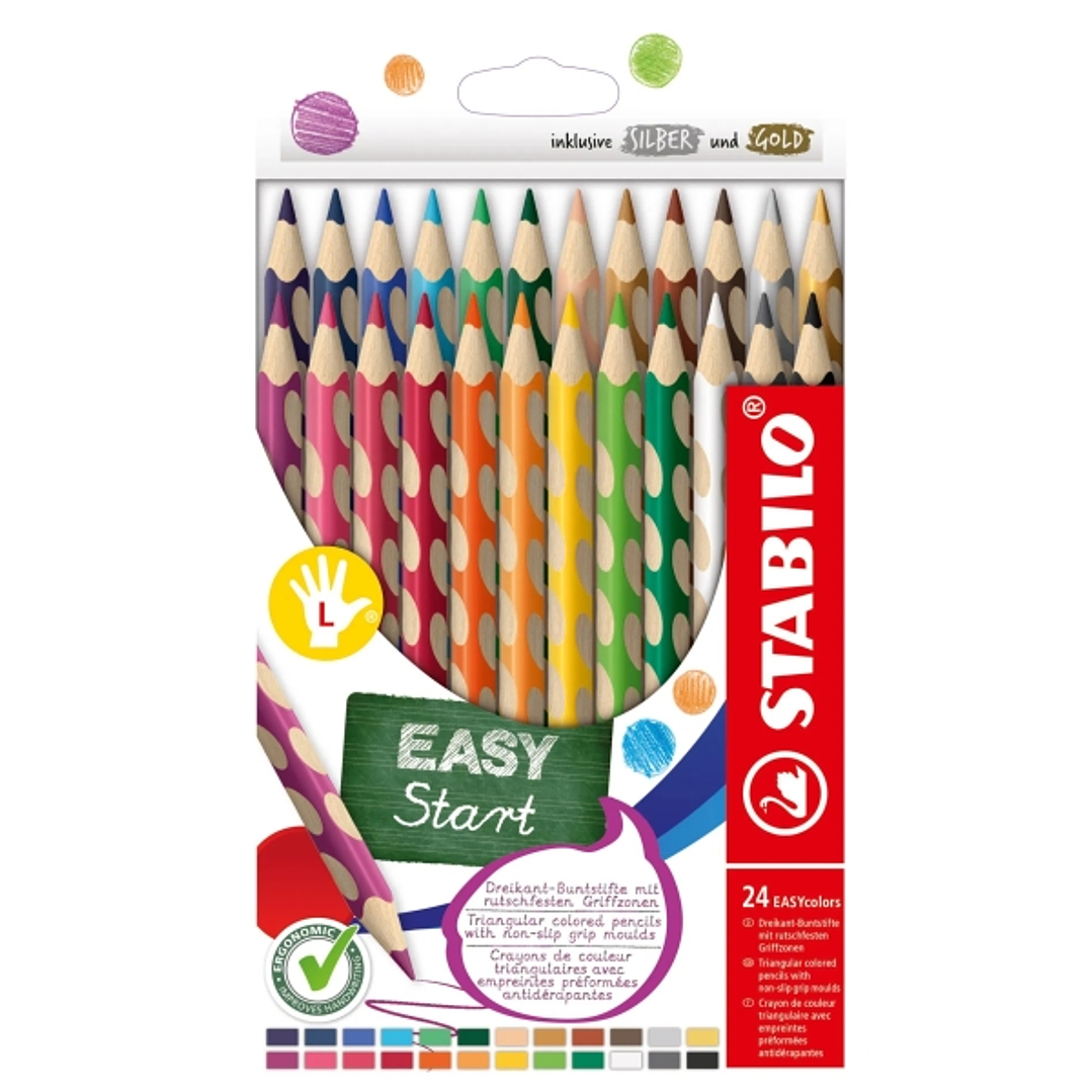 Stabilo Easycolors Pack con 24 Lapices de Colores Ergonomicos - Mina de 4.2mm - Forma Triangular - Uso Zurdo- Colores Surtidos 1