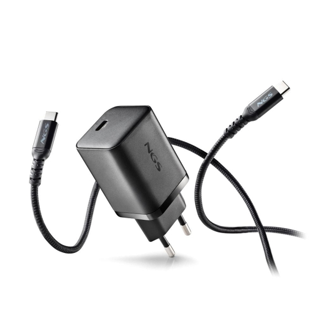 NGS Bud 65W Cargador GaN Universal de Pared 65W Ultrarapido - USB-C PD & PPS - Cable USB-C 1.5m - Color Negro 1