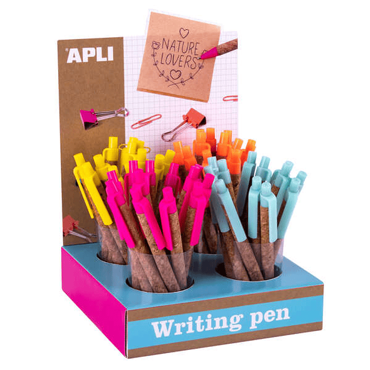 Apli Expositor Boligrafos Metalicos de Corcho Fluor Collection - Cuerpo de Corcho - 48 Boligrafos con Tinta de Aceite y Punta de 1mm - Colores Fucsia, 1