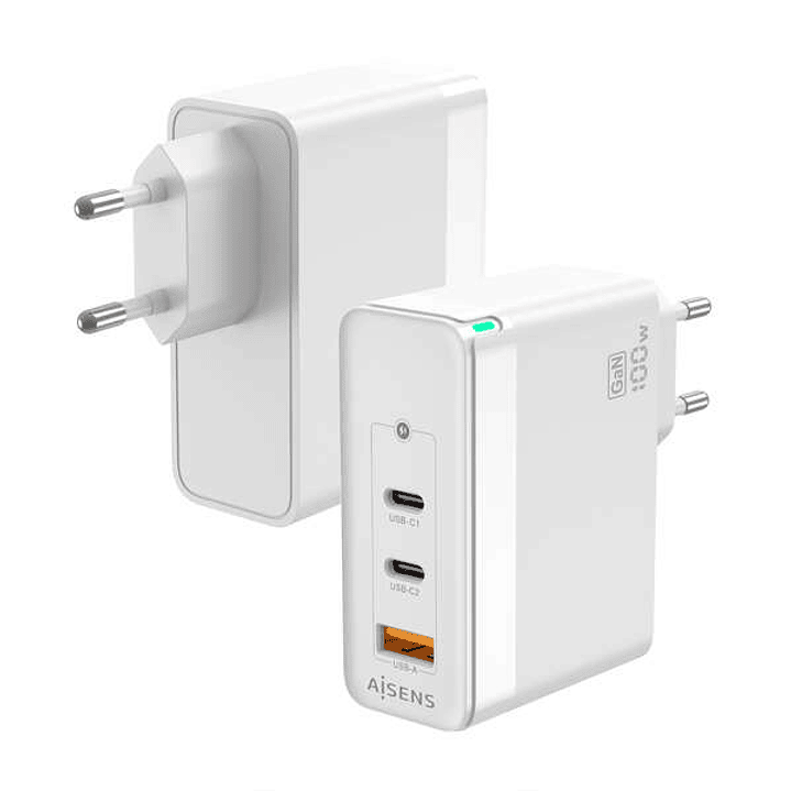 Aisens Cargador GAN 100W - 2xUSB-C PD3.0 QC4.0 QC5.0 - 1xUSB-A QC3.0 - Color Blanco 1