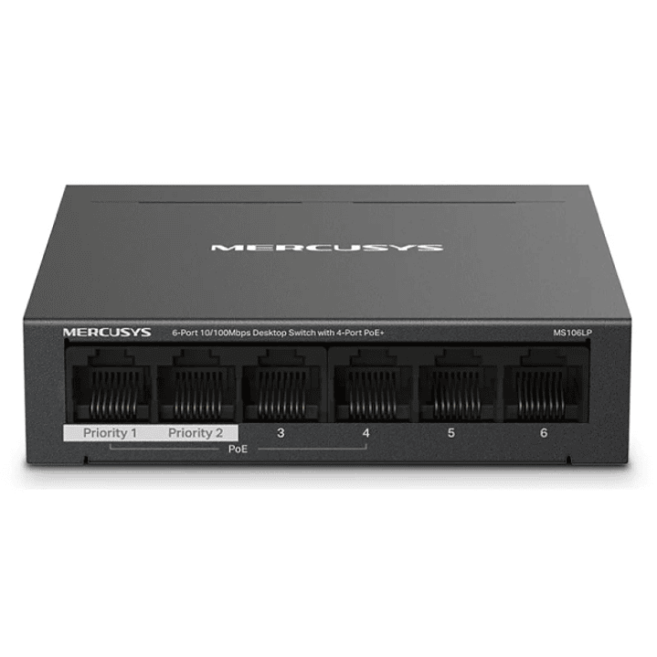 Mercusys Switch 6 Puertos RJ45 10/100Mbps - 4 Puertos PoE - Largo Alcance hasta 250m en Modo Extendido - Carcasa de Metal 1