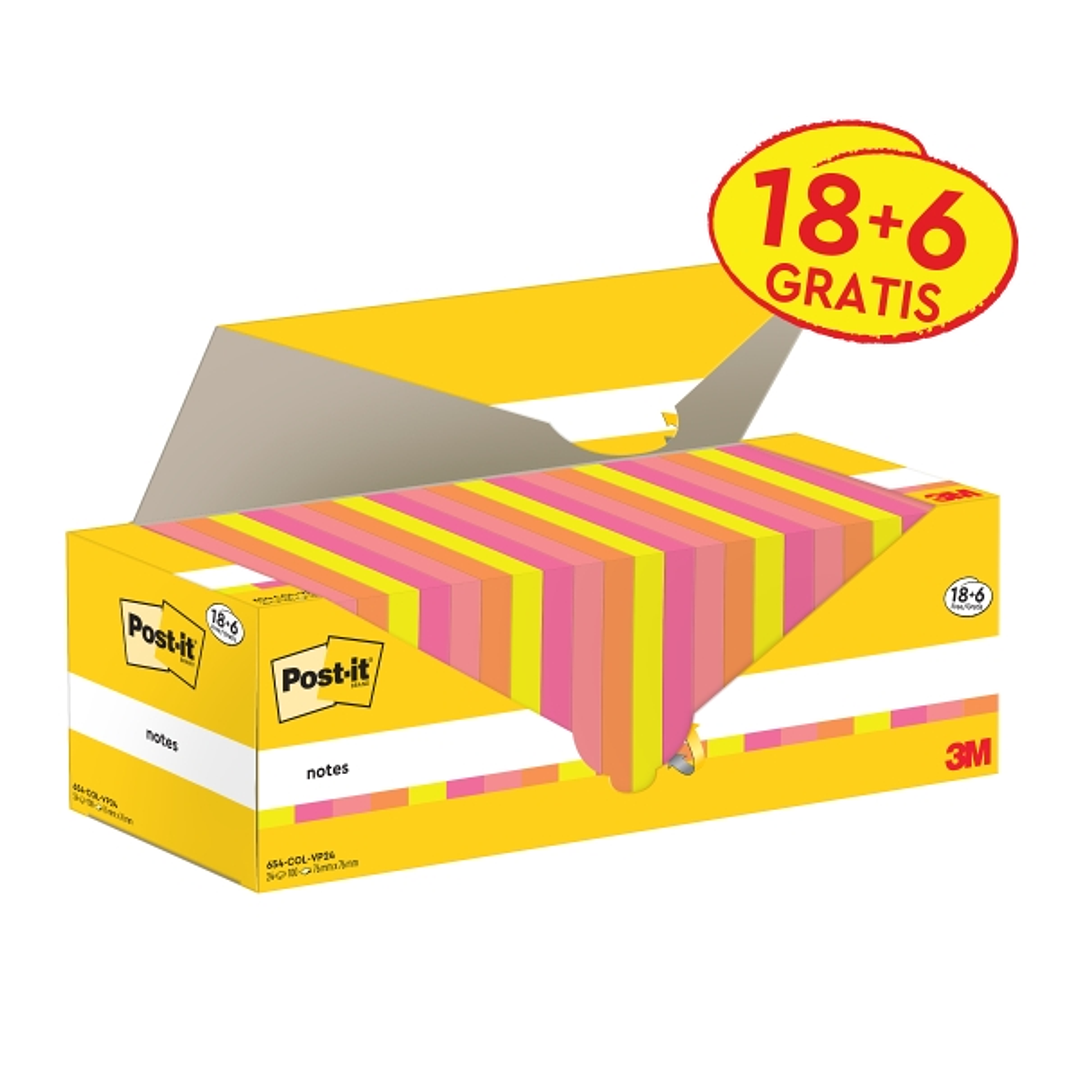 Post-It Pack de 24 Blocs de 100 - Forma Cuadrada - 76x76mm - Colores Surtidos 1