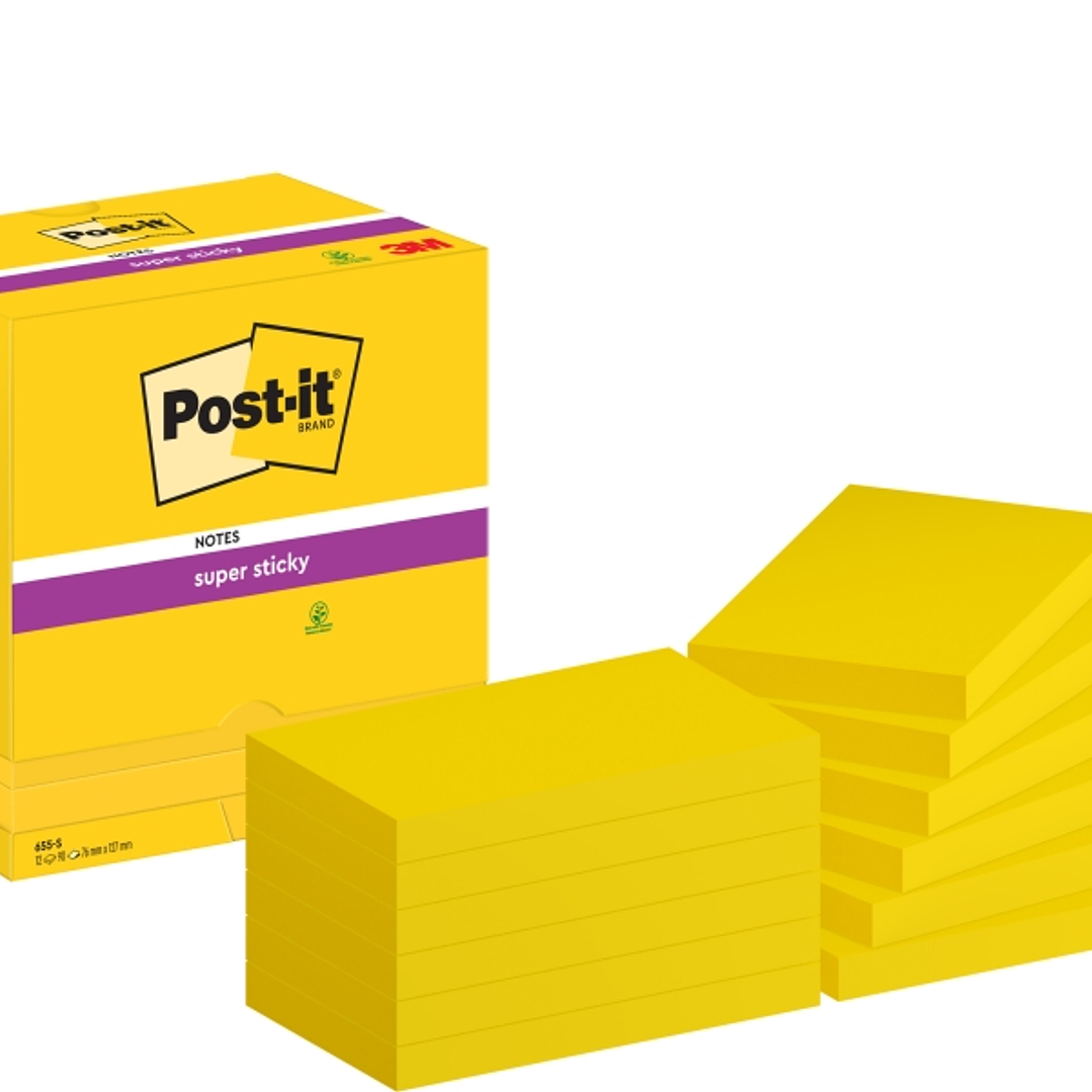 Post-It Super Sticky Pack de 12 Blocs de 90 Notas Adhesivas Reposicionables Colores Ultra - 76x127mm - Color Amarillo 1