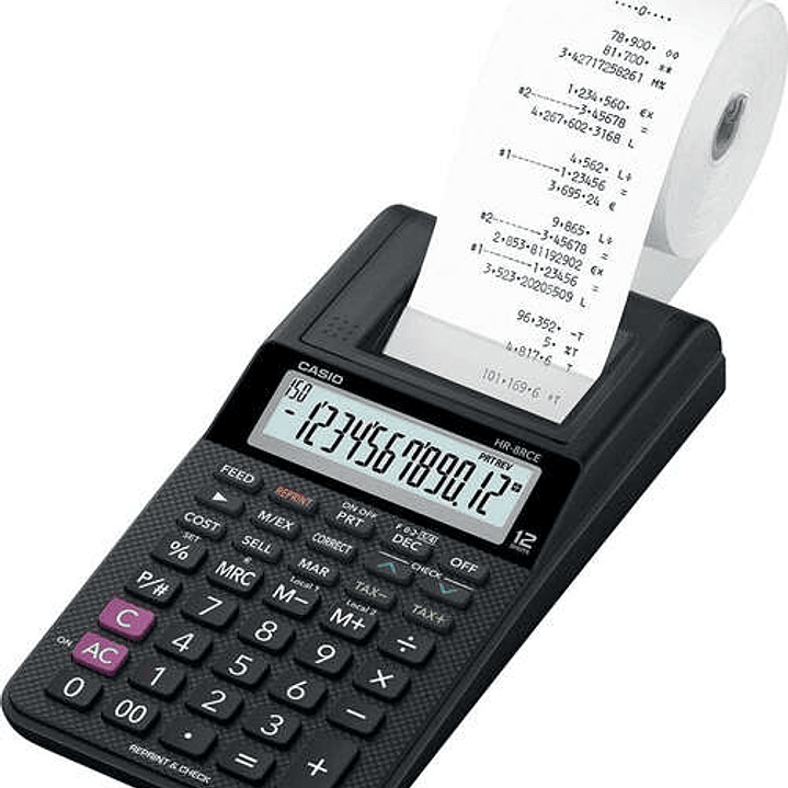 Casio HR-8RCE Calculadora Impresora de Sobremesa Compacta - Pantalla de 12 Digitos - Impresion de 2 Lineas por Segundo - Color Negro 1