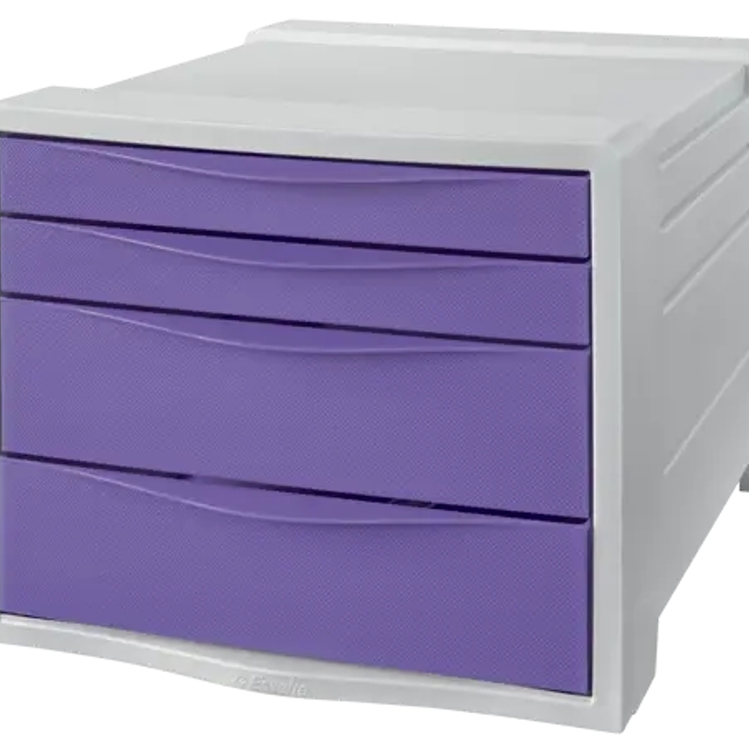 Esselte Colour'Breeze Buc de 4 Cajones - 2 Medidas de Cajon - Deslizamiento Suave - Base con Goma Antideslizante - Color Gris/Lavanda 1