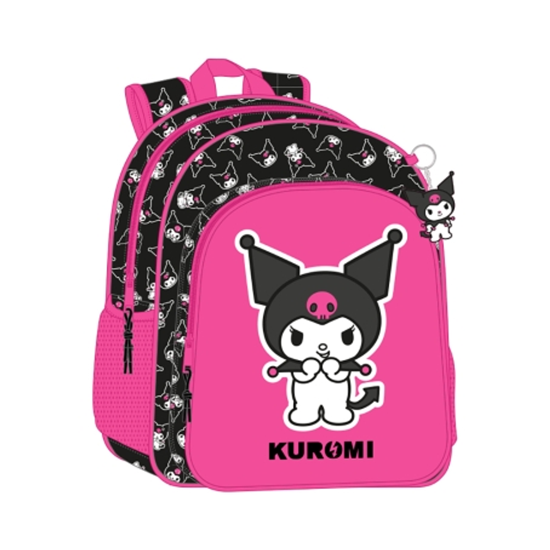 Safta Kuromi Mochila Infantil - Adaptable a Carro - Asa de Mano - Bolsillos Laterales - 33x42x14cm - Color Fucsia/Negro 1