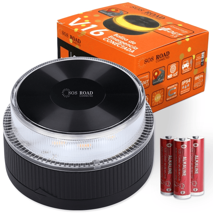 SOS Road Baliza de Señalizacion de Emergencia en Carretera V16 - Homologada por la DGT - GPS y SIM Integrada - Conectividad DGT 3.0 - Visibilidad 1 km 1