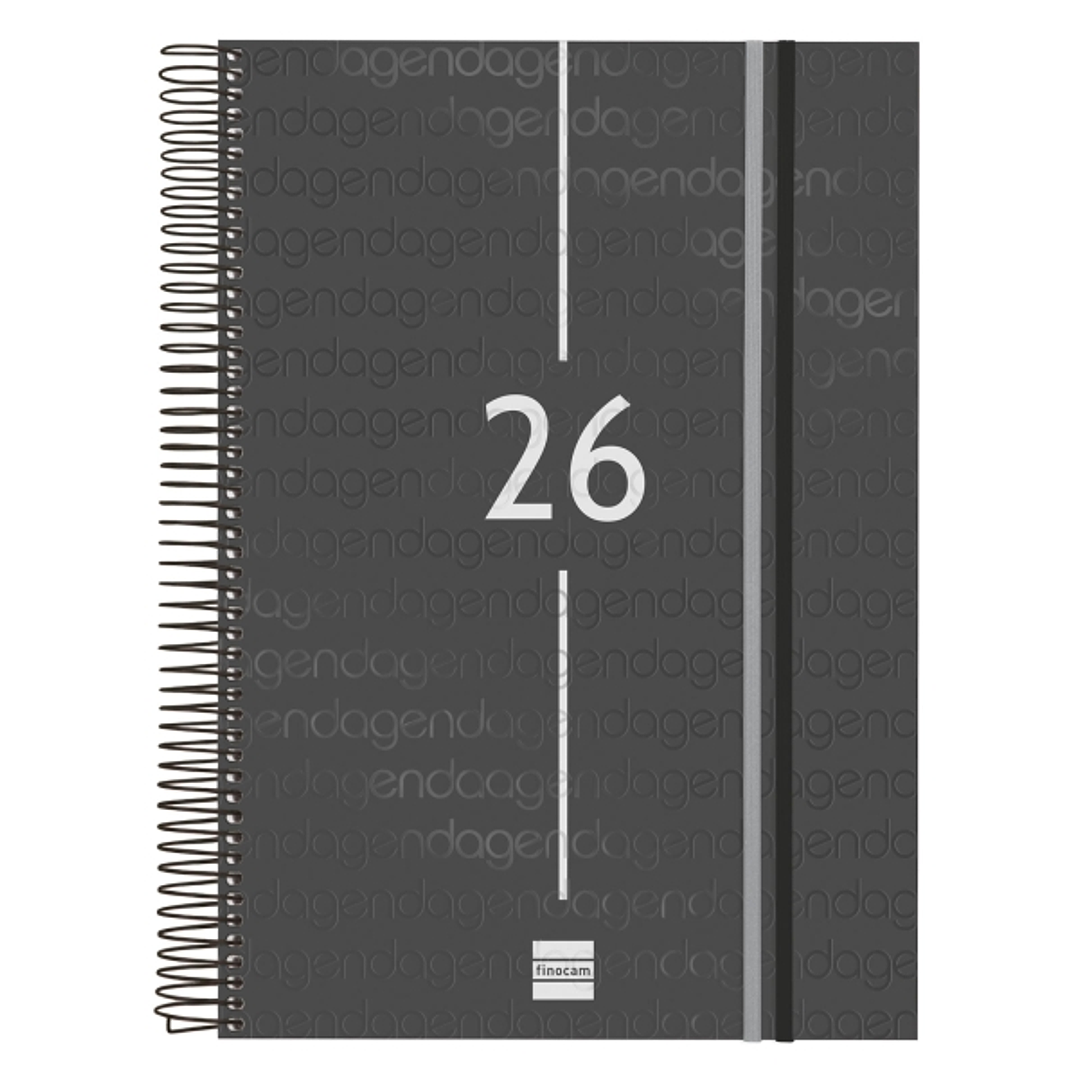 Finocam Year Agenda de Espiral - Tapa Ligera - Formato E40 - 230x29x297mm - 1 Dia por Pagina - Color Negro 1