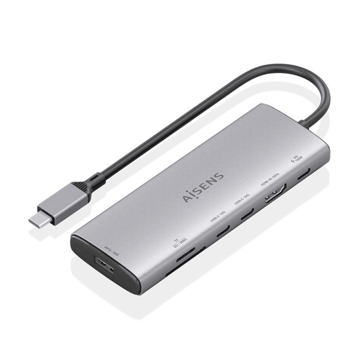 Aisens USB-C Dock 7 en 1 - USB-C a 1xHDMI - 1xUSB-A 10G - 2xUSB-C 10G - 1xSD - 1xMicroSD -  1xUSB-C PD 100W - 20cm - Color Gris 1