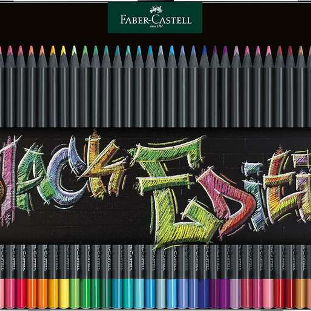 Faber-Castell Black Edition Caja Metalica de 36 Lapices de Colores - Mina Supersuave - Madera Negra - Ideales para Dibujo sobre Papel Claro, Oscuro y  1