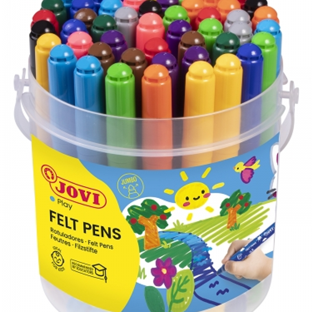 Jovi Felt Pens Bote de 48 Rotuladores Jumbo - Punta de 3mm - Tinta de Gran Fijacion - Capuchon de Seguridad Ventilado - Colores Surtidos 1