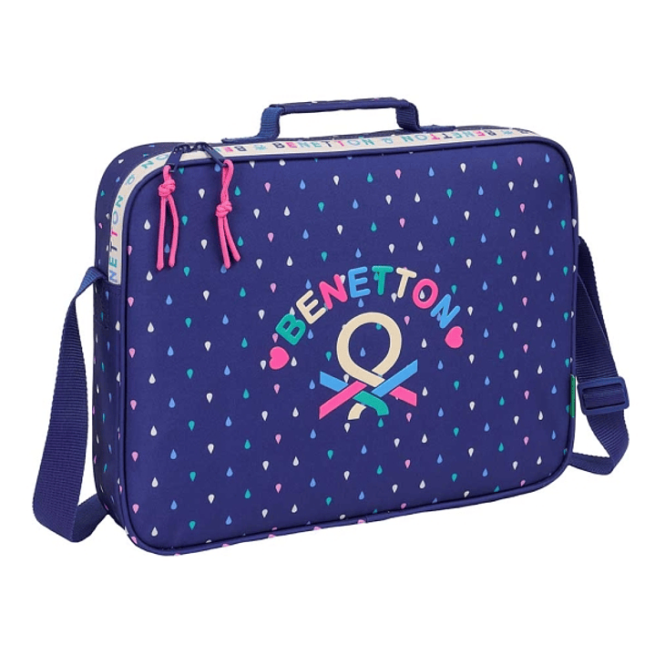 Safta Benetton Drop Maletin con Cremallera - Bandolera Ajustable - Asa Forrada - Doble Tirador - Fondo Semirigido - 6L - 380x60x280mm - Color Azul Osc 1