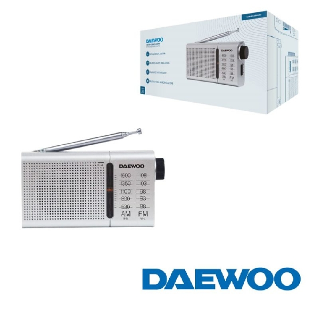 Daewoo DW1037 Radio Portatil AM/FM Analogica - Antena Telescopica - Altavoz Integrado - Incluye Auriculares - Salida Jack 3.5mm - Funcionamiento a Pil 1