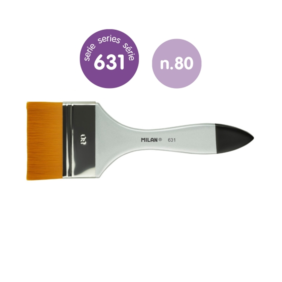 Milan 631 Premium Synthetic Paletina de 80mm - Pelo Sintetico - Mango de Madera Barnizada - Color Plata 1